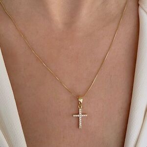 Cross Zirconia Necklace | 14k Gold Plated Religious Luxury Jewelry